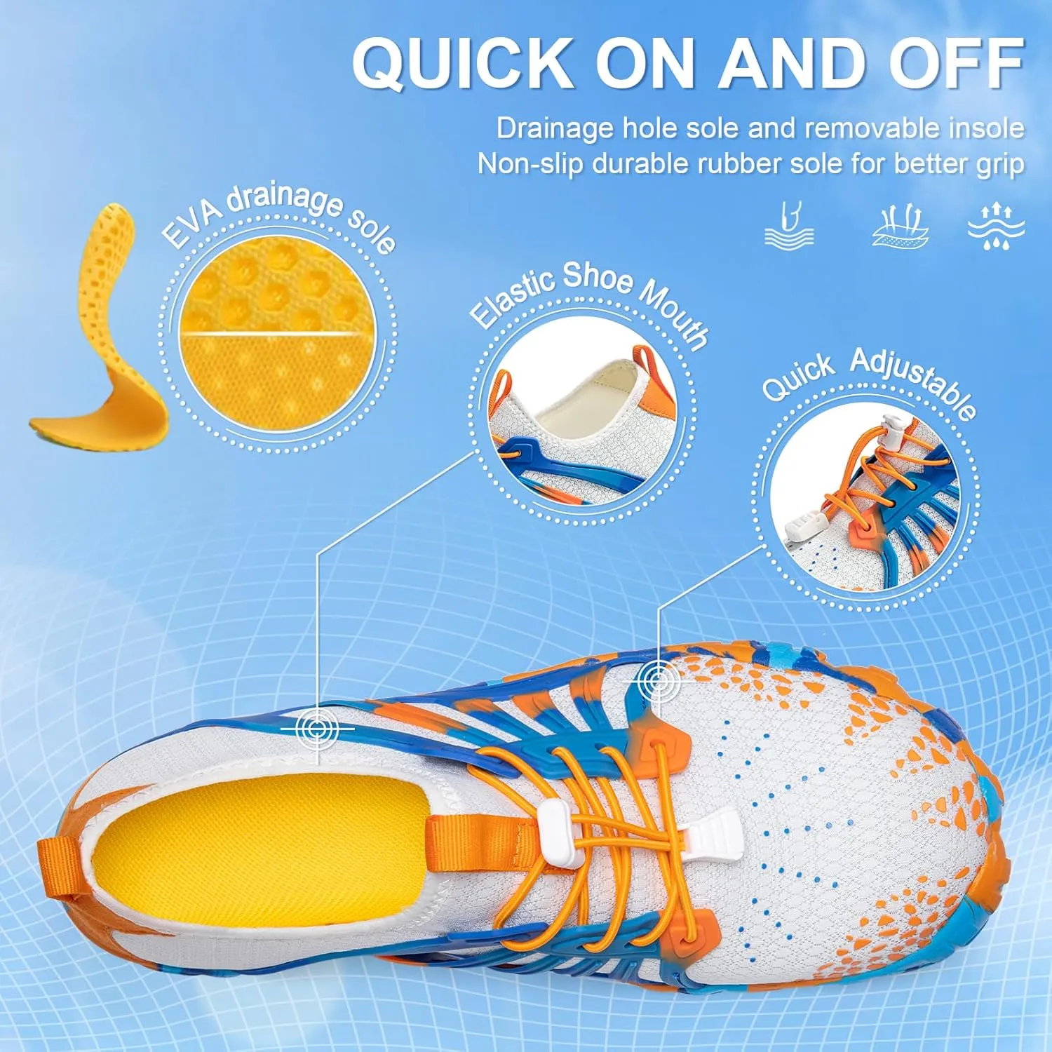 ATHMILE Water Shoes for Women Men Quick Dry Beach Barefoot Aqua Swim Shoes Non-Slip for Wading Rafting Hiking Kayaking