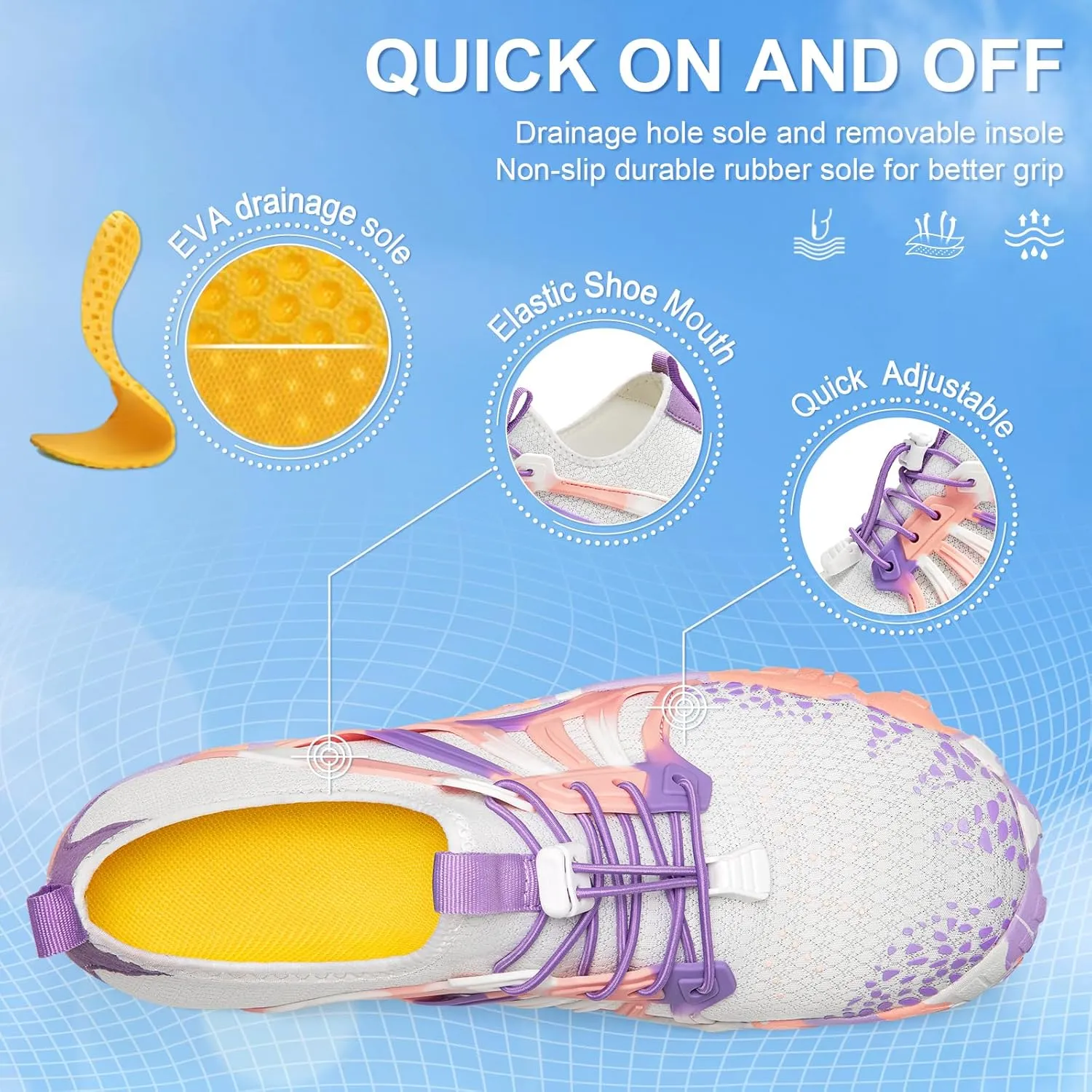 ATHMILE Water Shoes for Women Men Quick Dry Beach Barefoot Aqua Swim Shoes Non-Slip for Wading Rafting Hiking Kayaking