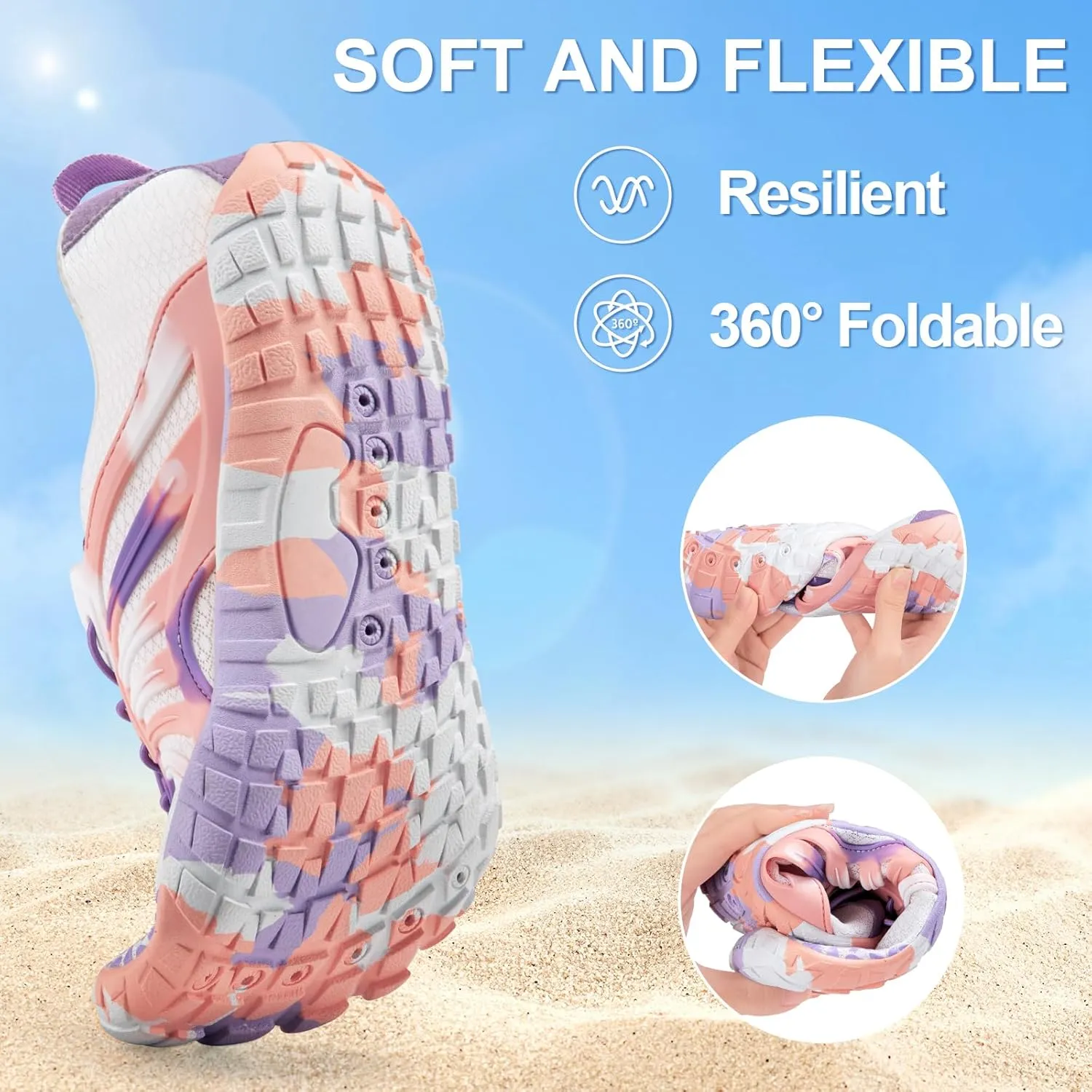 ATHMILE Water Shoes for Women Men Quick Dry Beach Barefoot Aqua Swim Shoes Non-Slip for Wading Rafting Hiking Kayaking