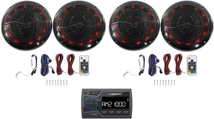 Audiosavings Bundle: Soundstream MHU-32 Marine ATV/UTV Digital Media Receiver Bluetooth/USB Bundle with (2) Rockville RMC65LB 6.5" 600w 2-Way Marine Speakers w/Multicolor LED Remote (3 Items)