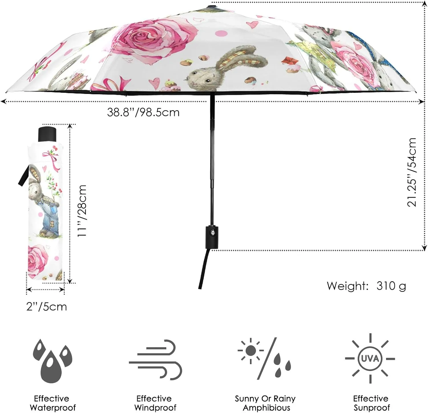 Automatic Lightweight Folding Umbrella, Auto Open/Close Portable Sun Travel Parasol, Compact Anti-UV Strong Rain Umbrella