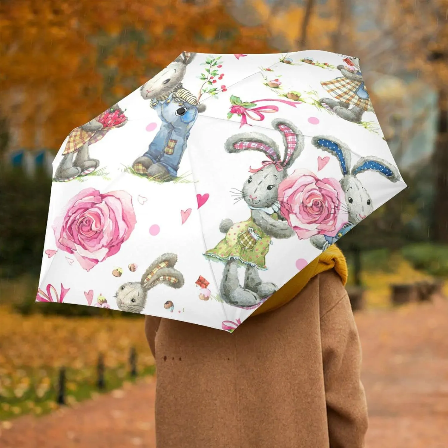 Automatic Lightweight Folding Umbrella, Auto Open/Close Portable Sun Travel Parasol, Compact Anti-UV Strong Rain Umbrella