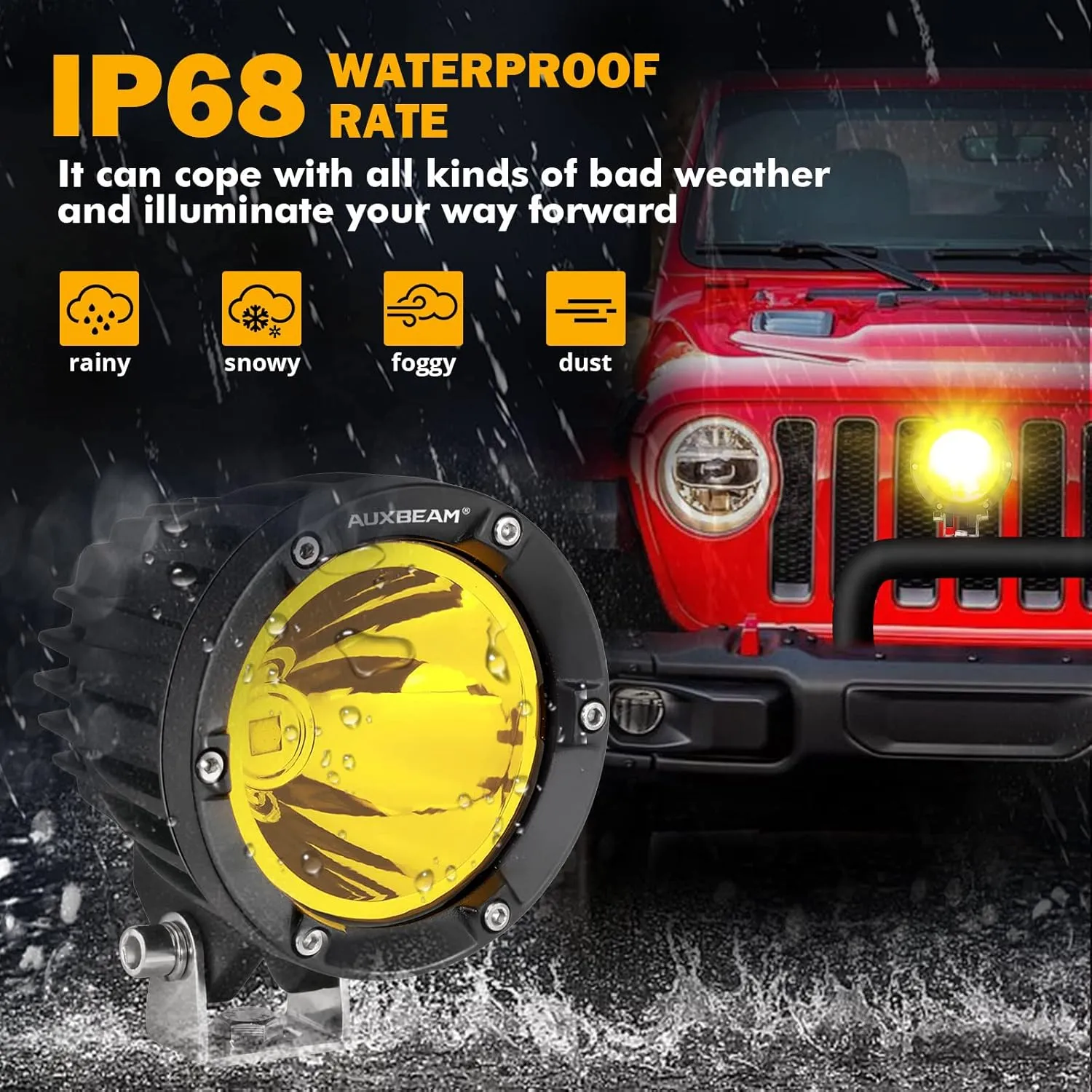 Auxbeam 4 Inch 72W Amber Fog Lights, 2PCS 7200LM LED Round Offroad Light Pods, Yellow Spot Beam Driving Off Road Work Light Bar with Wiring Harness Kit for Jeep Vehicle Pickup Trucks ATV UTV SUV