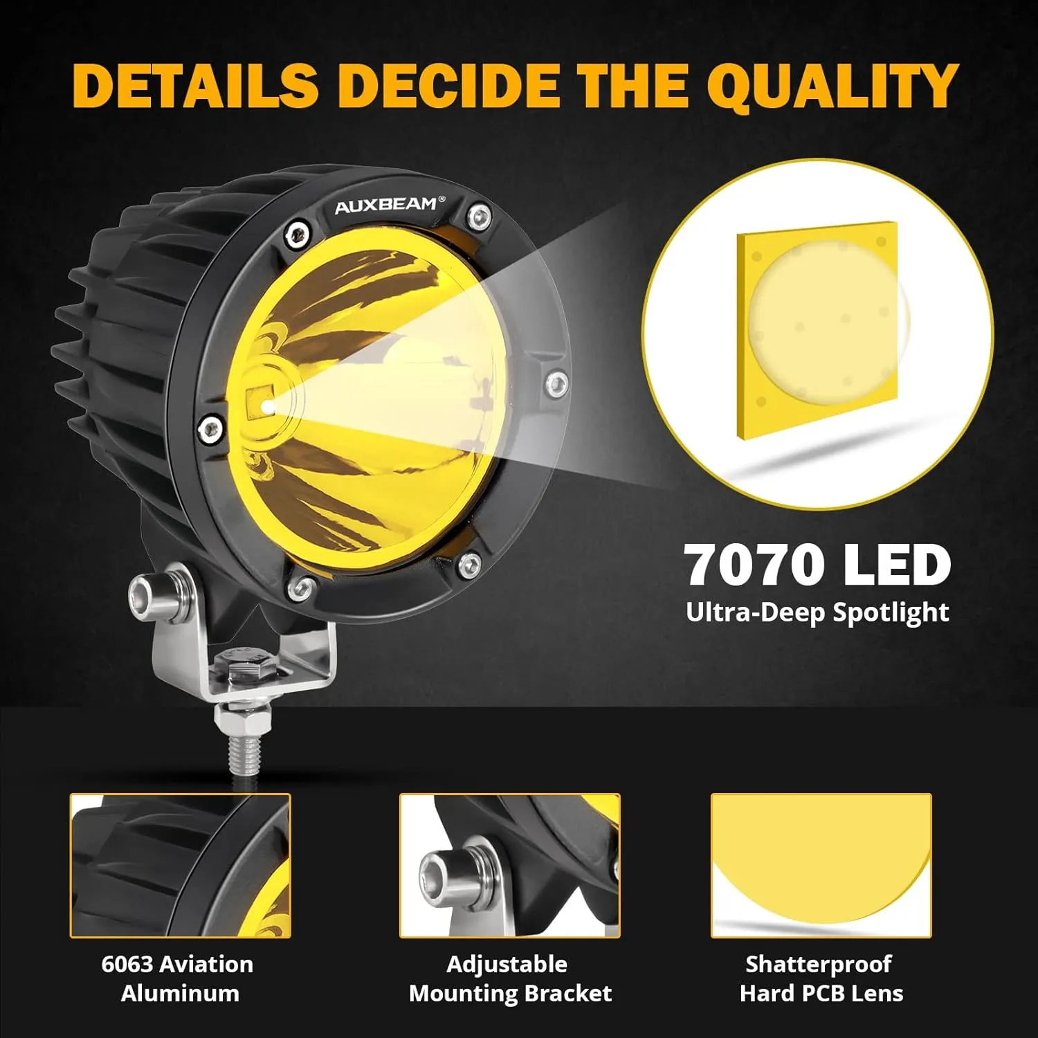 Auxbeam 4 Inch 72W Amber Fog Lights, 2PCS 7200LM LED Round Offroad Light Pods, Yellow Spot Beam Driving Off Road Work Light Bar with Wiring Harness Kit for Jeep Vehicle Pickup Trucks ATV UTV SUV