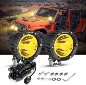 Auxbeam 4 Inch 72W Amber Fog Lights, 2PCS 7200LM LED Round Offroad Light Pods, Yellow Spot Beam Driving Off Road Work Light Bar with Wiring Harness Kit for Jeep Vehicle Pickup Trucks ATV UTV SUV