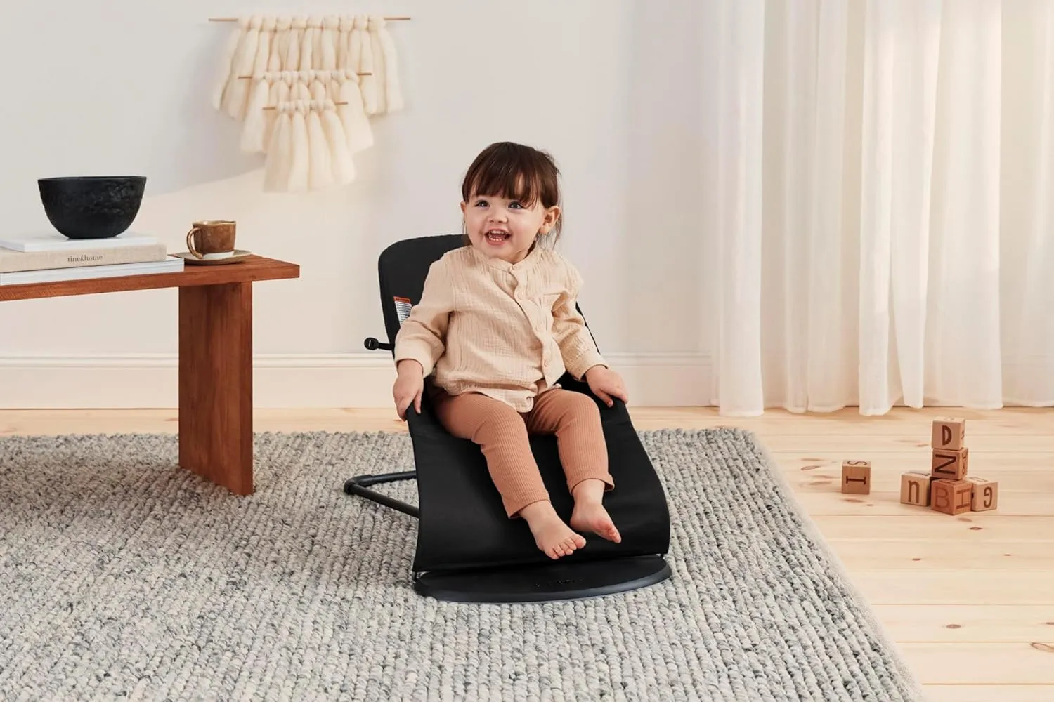 BabyBjörn Bouncer Balance Soft, Black/Dark Gray, Woven | 2-in-1 Adjustable Baby Bouncer Seat and Toddler Chair, Newborn to Toddler (8-29 lbs), 4 Positions, Lightweight & Portable