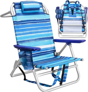 Backpack Beach Chairs for Adults - Folding Heavy Duty Camping Chair with Storage Pouch, Cup Holder & Towel Rack, Lightweight & Adjustable Lounge Chair for Outdoor,Travel (1pack / Blue Strap)