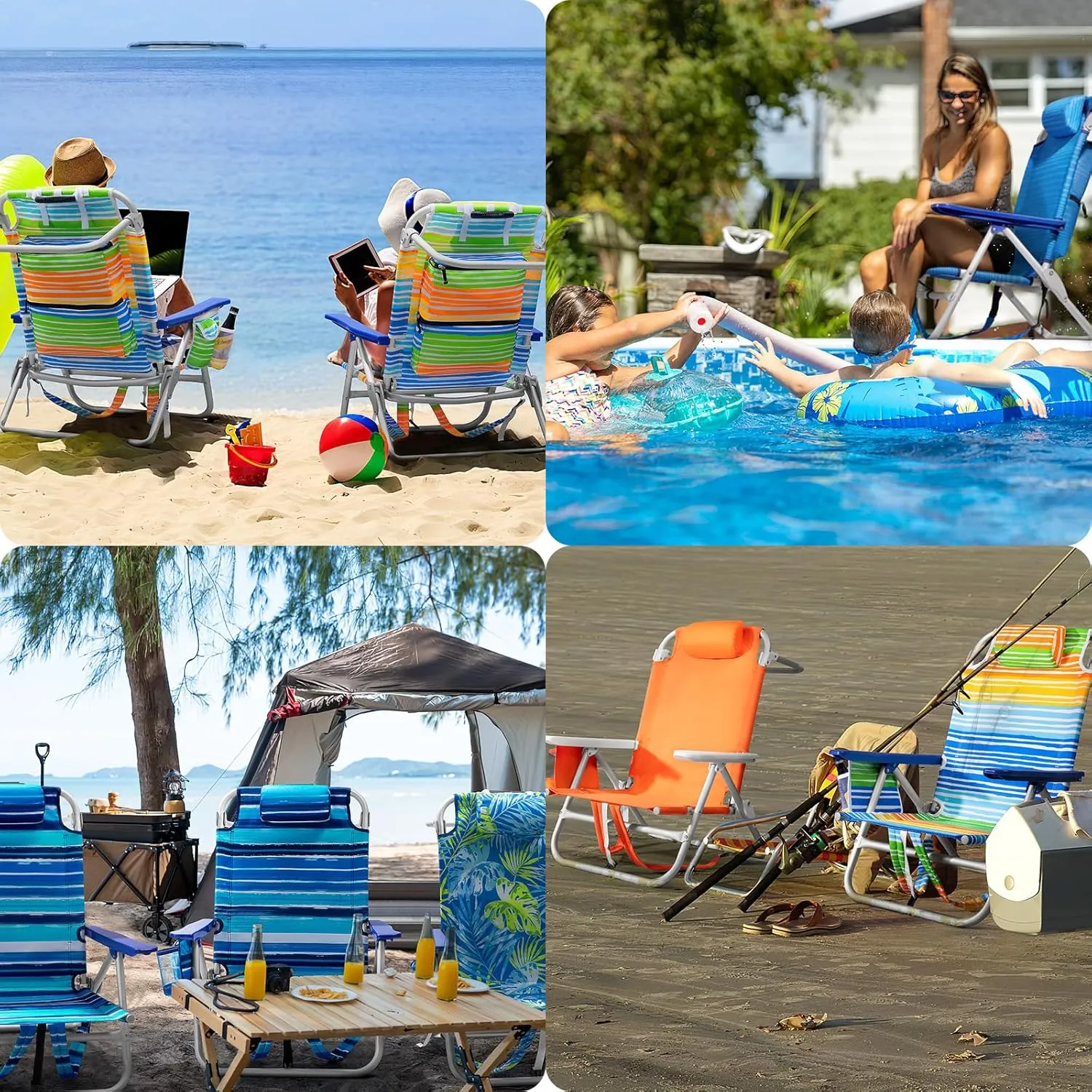 Backpack Beach Chairs for Adults - Folding Heavy Duty Camping Chair with Storage Pouch, Cup Holder & Towel Rack, Lightweight & Adjustable Lounge Chair for Outdoor,Travel (1pack / Blue Strap)