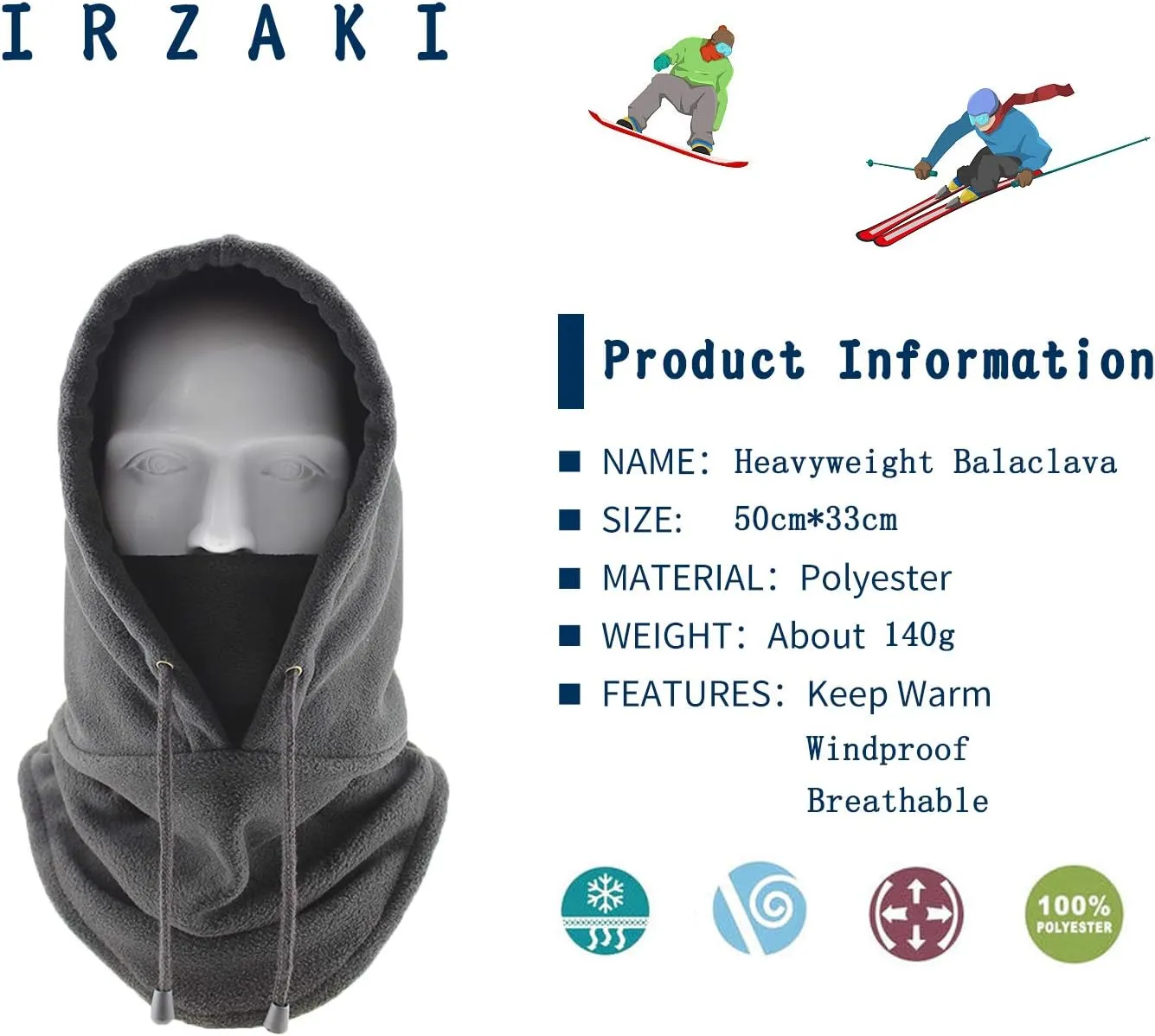 Balaclava Face Mask for Cold Weather - Windproof Ski Mask - Thermal Heavyweight Head Hood for Men and Women