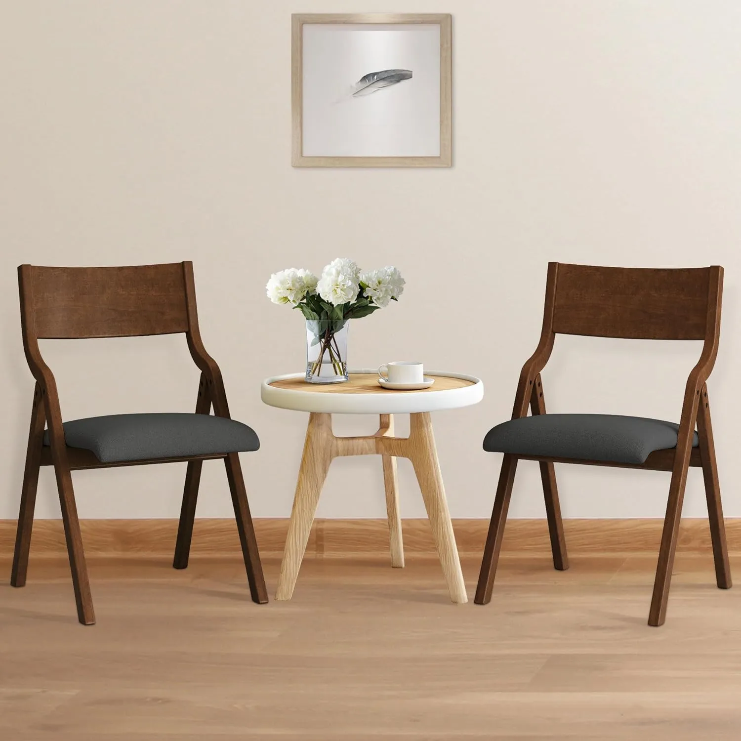 Ball & Cast Folding Dining Chairs Set of 2,Portable Kitchen Chairs with Padded Cushions,Ergonomical Design,Foldable Wood Dining Chairs for Dining Room,Restaurant,Kitchen,Office,Indoor,Dary Grey Walnut
