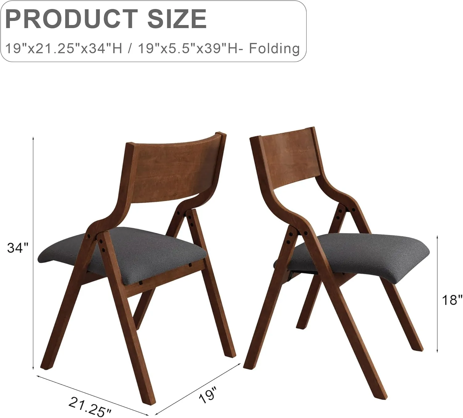 Ball & Cast Folding Dining Chairs Set of 2,Portable Kitchen Chairs with Padded Cushions,Ergonomical Design,Foldable Wood Dining Chairs for Dining Room,Restaurant,Kitchen,Office,Indoor,Dary Grey Walnut
