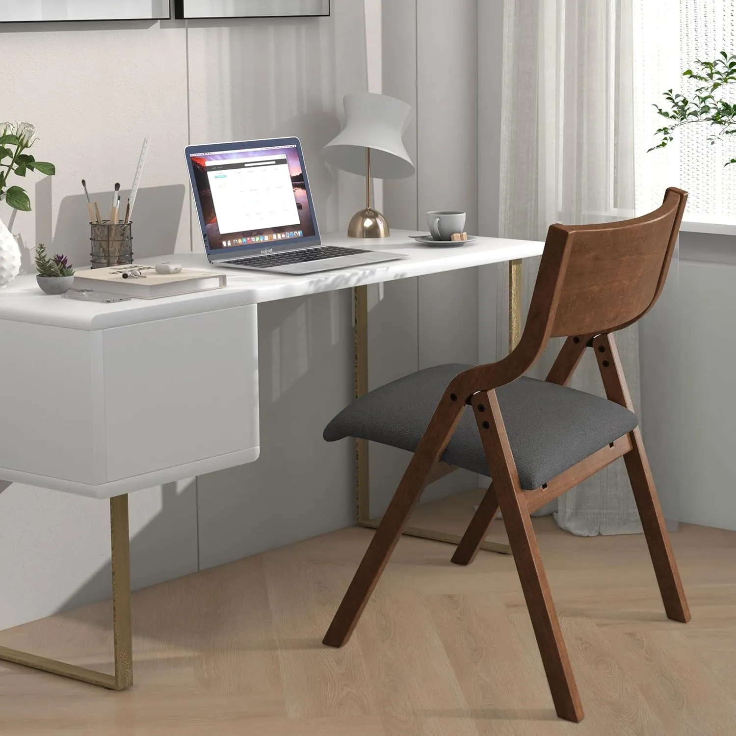 Ball & Cast Folding Dining Chairs Set of 2,Portable Kitchen Chairs with Padded Cushions,Ergonomical Design,Foldable Wood Dining Chairs for Dining Room,Restaurant,Kitchen,Office,Indoor,Dary Grey Walnut