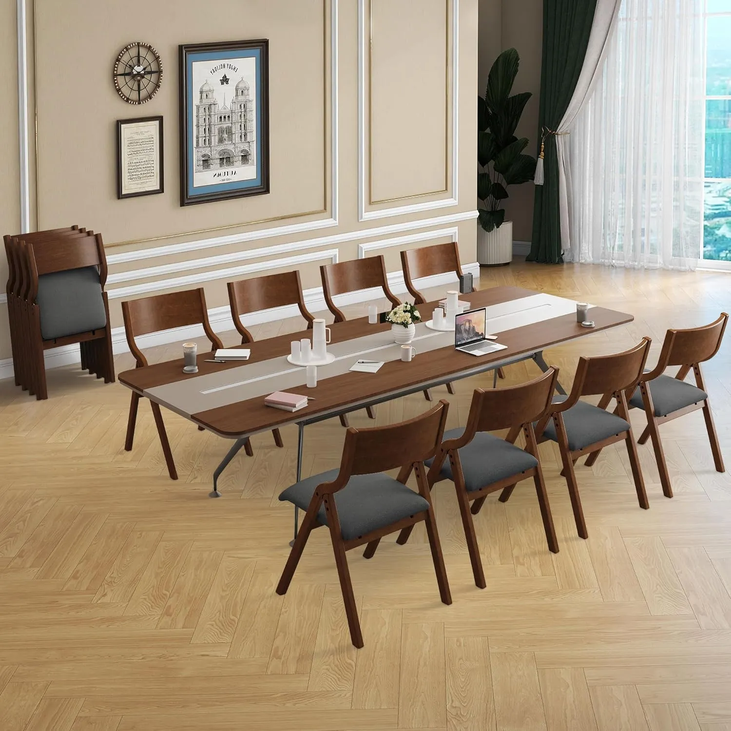 Ball & Cast Folding Dining Chairs Set of 2,Portable Kitchen Chairs with Padded Cushions,Ergonomical Design,Foldable Wood Dining Chairs for Dining Room,Restaurant,Kitchen,Office,Indoor,Dary Grey Walnut