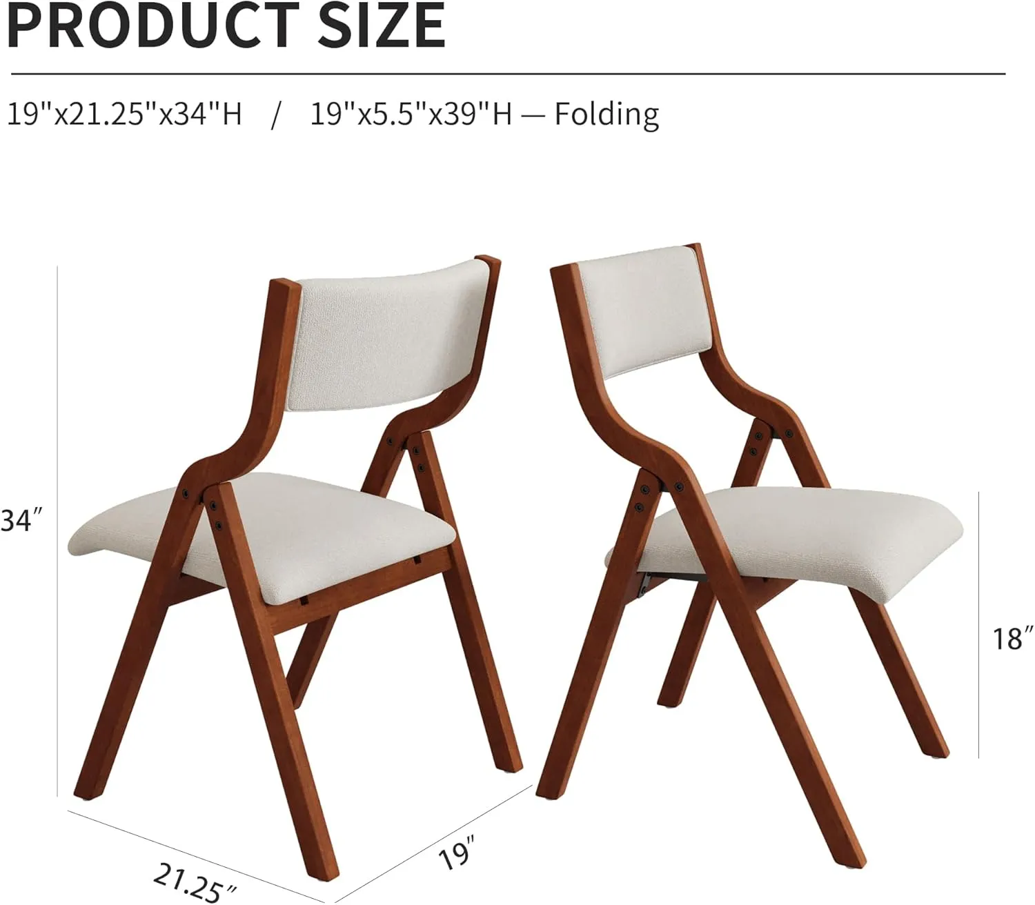 Ball & Cast Padded Folding Chairs 2 Pack,Solid Wood Frame Foldable Dining Chair,18" Seat Height,Space Saving,Easy to Carry Suitable for Kitchen, Bedroom, Light Grey