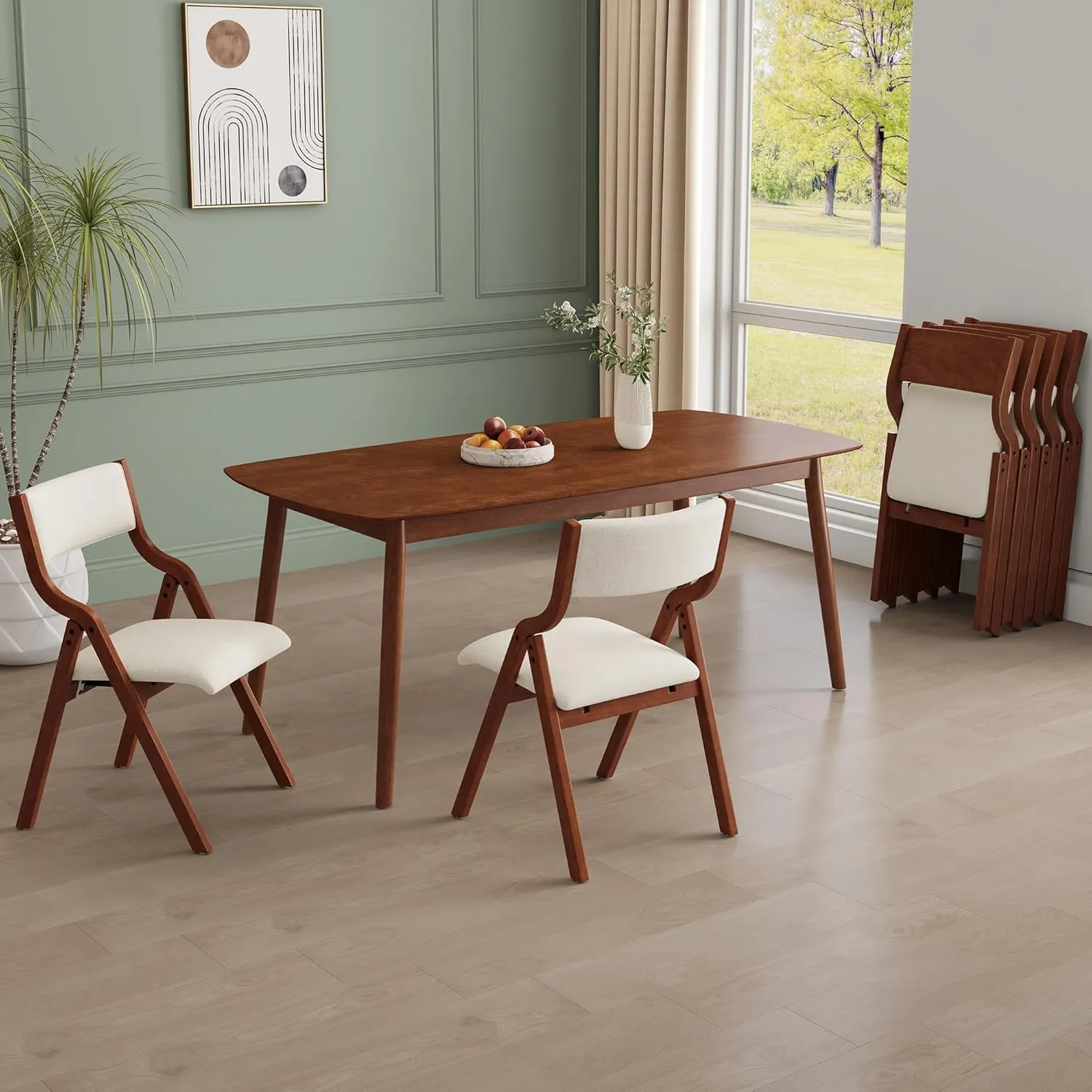 Ball & Cast Padded Folding Chairs 2 Pack,Solid Wood Frame Foldable Dining Chair,18" Seat Height,Space Saving,Easy to Carry Suitable for Kitchen, Bedroom, Light Grey