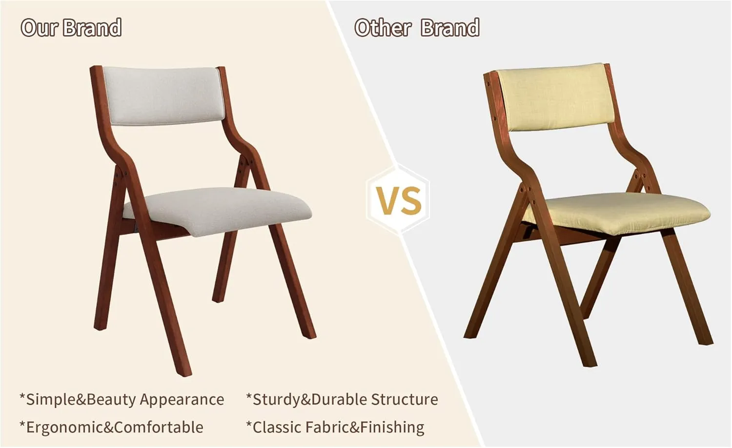 Ball & Cast Padded Folding Chairs 2 Pack,Solid Wood Frame Foldable Dining Chair,18" Seat Height,Space Saving,Easy to Carry Suitable for Kitchen, Bedroom, Light Grey
