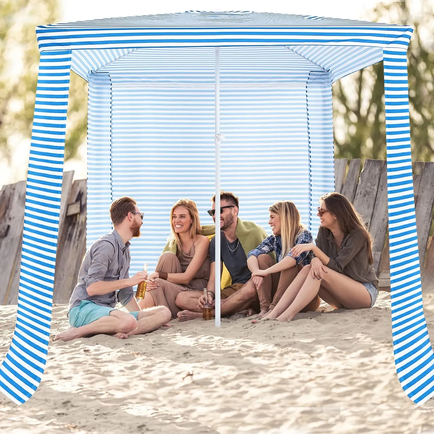 Beach Cabana, 6.7’ x 6.8’ Easy to Set up Beach Tent w/ Adjustable Height, Detachable Sidewall, Carry Bag, 4 Sandbags, NP10352BL Sun Shelter