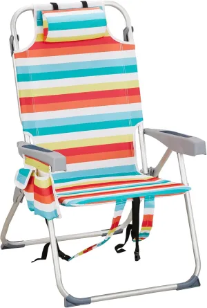 Beach Chair for Adults Folding Heavy Duty Camping Chair Heightened Oxford Cloth Silver White Aluminum Tube Foldable Patio Lounge Chairs Support to 220lbs Compact Portable Armchair Rainbow Stripes