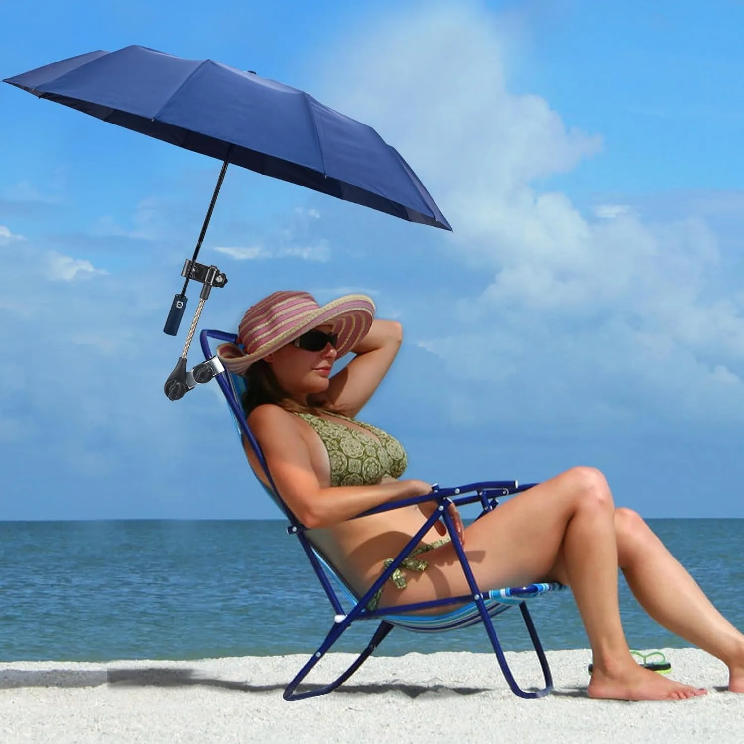 Beach Chair Umbrella with Clamp Clip on Umbrellas for Chair 42 Inches Adjustable Sun Umbrella for Camping Outdoor Chair UPF 50  Folding Umbrella for Travel Plant Shade Wheelchair