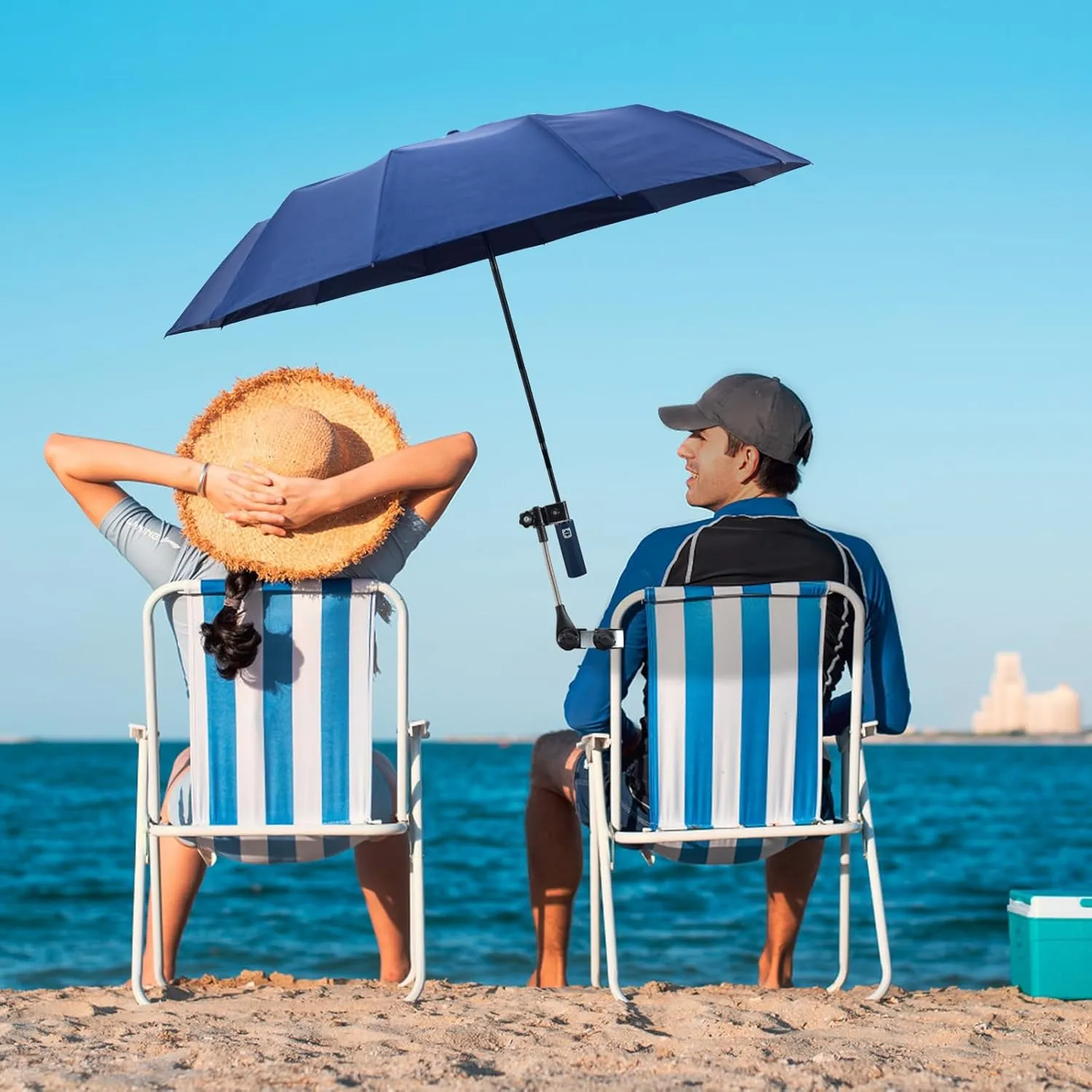 Beach Chair Umbrella with Clamp Clip on Umbrellas for Chair 42 Inches Adjustable Sun Umbrella for Camping Outdoor Chair UPF 50  Folding Umbrella for Travel Plant Shade Wheelchair