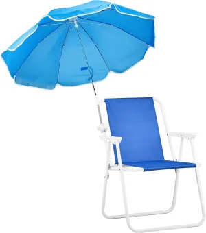 Beach Umbrella Chair for Adults, Folding Heavy Duty Camping Chair,Lightweight High Back Beach Lounge Chairs Shade Chair with Hard Armrest for Beach Lawn Concert -Blue