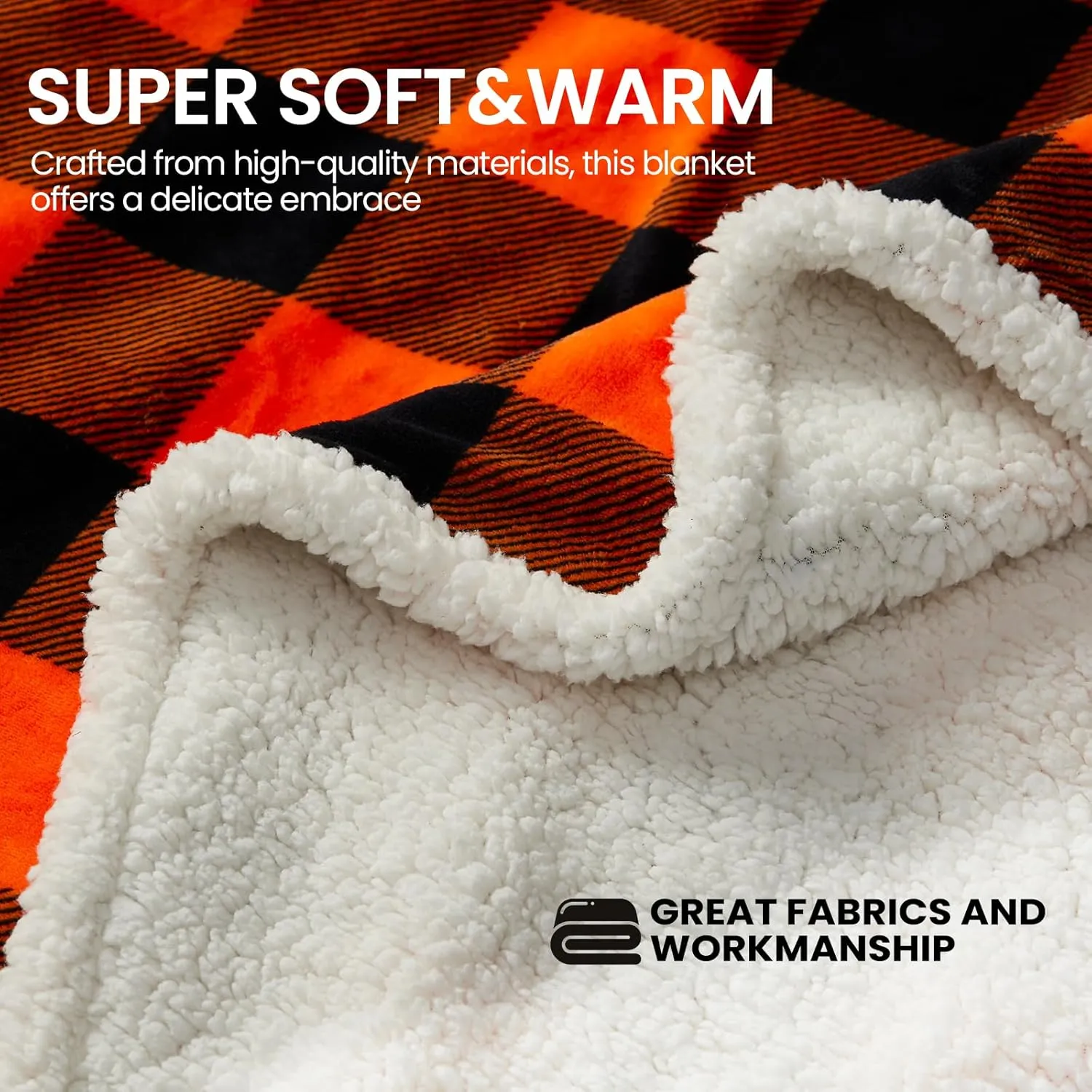 Beautex Halloween Sherpa Throw Blanket, Plaid Orange Fuzzy Fluffy Cozy Soft Checkered Blanket for Couch Bed Sofa (50" X 60")