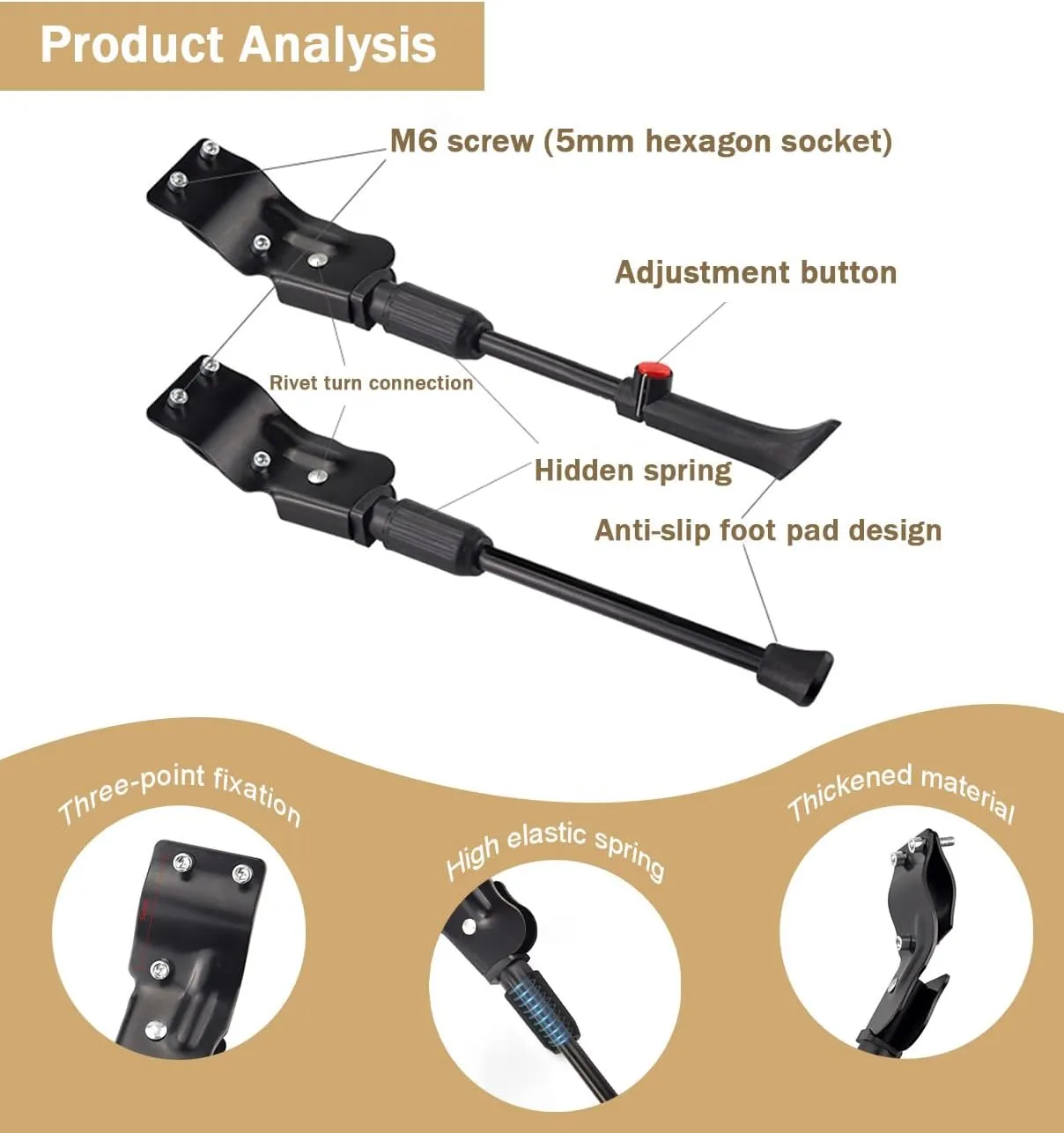 Bike Kickstand for Cinelli Vigorelli 2006, Adjustable Bicycle Kickstand, Suit Mountain Bike, Concealed Spring-Loaded Latch, Aluminum Rear Side Bicycle Stand,B