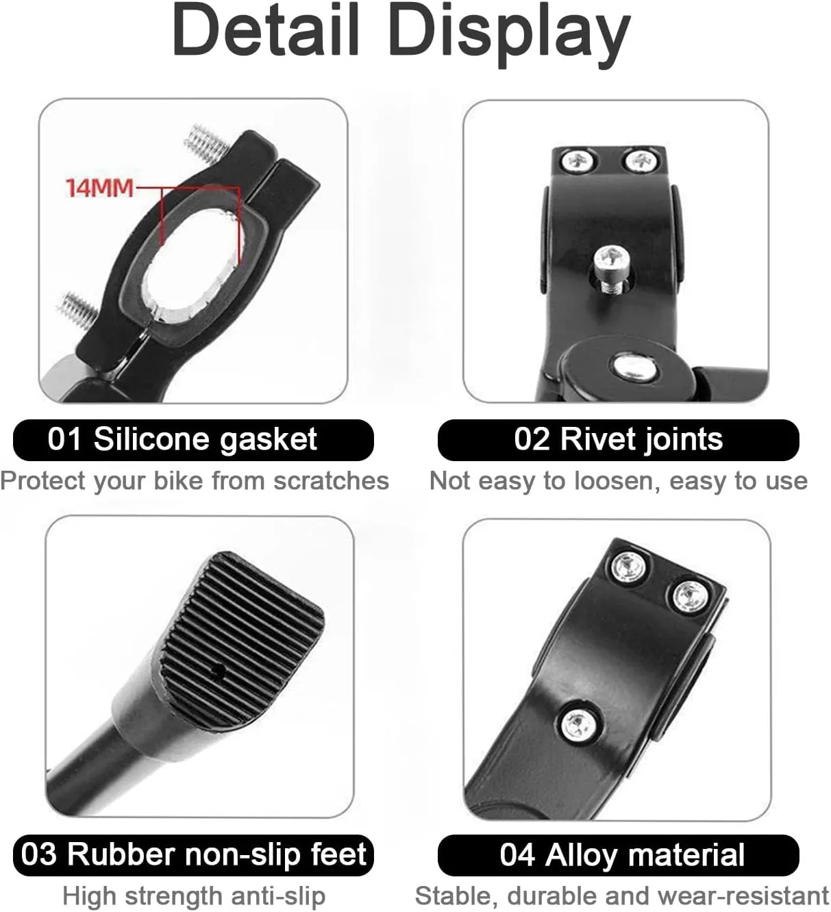 Bike Kickstand for Orbea Gain 2018, Adjustable Bicycle Kickstand, Suit Mountain Bike, Concealed Spring-Loaded Latch, Aluminum Rear Side Bicycle Stand,D