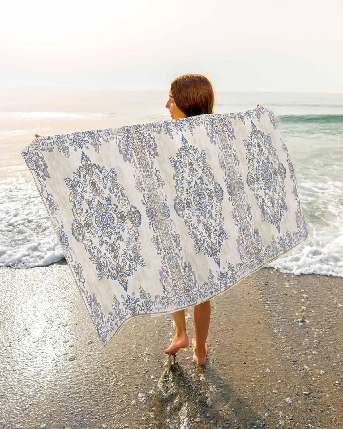 Boho Beach Towel 31"x61" Microfiber Beach Towels Oversized Sand Free Quick Dry Beach Towel/Bath Towels/Yoga Towel/Pool Towels/Travel Towel for Women Men Girls Kids-Retro Brown Texture