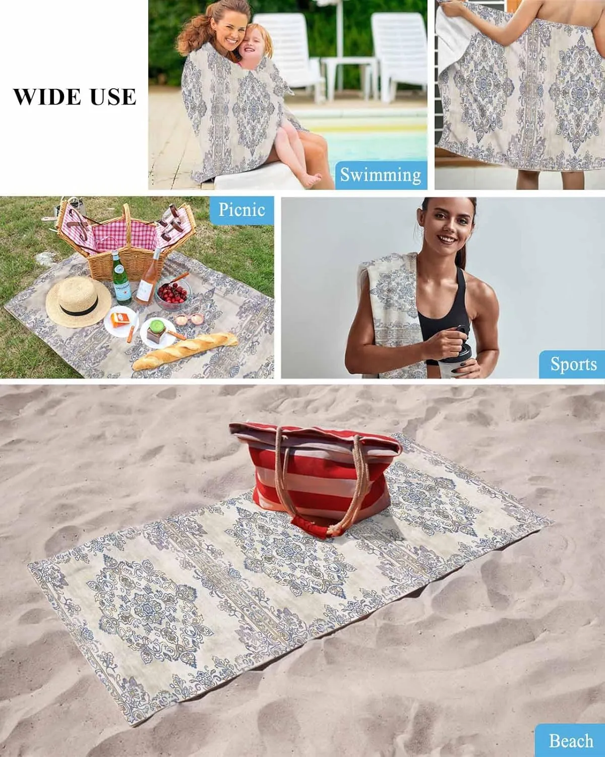 Boho Beach Towel 31"x61" Microfiber Beach Towels Oversized Sand Free Quick Dry Beach Towel/Bath Towels/Yoga Towel/Pool Towels/Travel Towel for Women Men Girls Kids-Retro Brown Texture