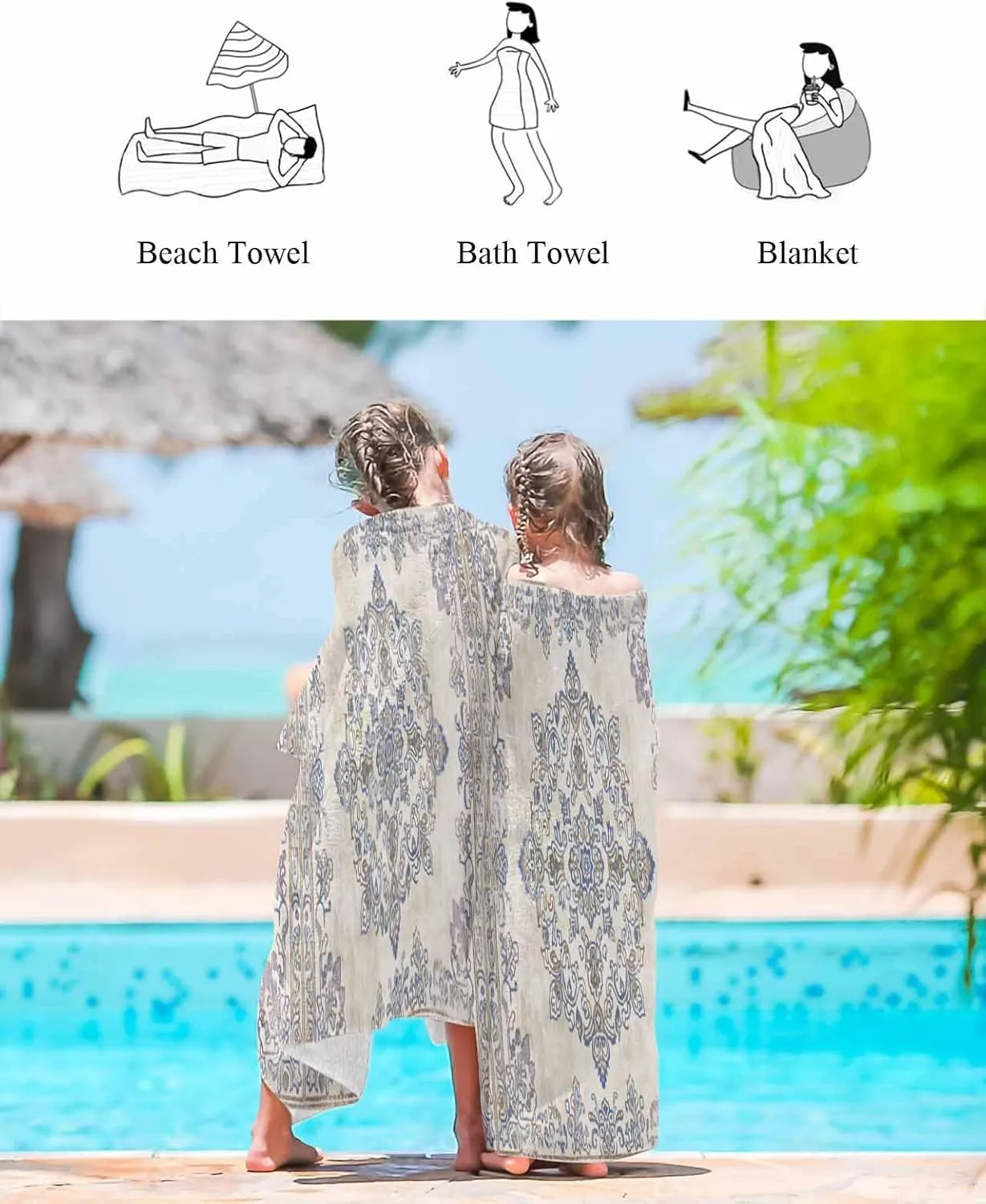 Boho Beach Towel 31"x61" Microfiber Beach Towels Oversized Sand Free Quick Dry Beach Towel/Bath Towels/Yoga Towel/Pool Towels/Travel Towel for Women Men Girls Kids-Retro Brown Texture