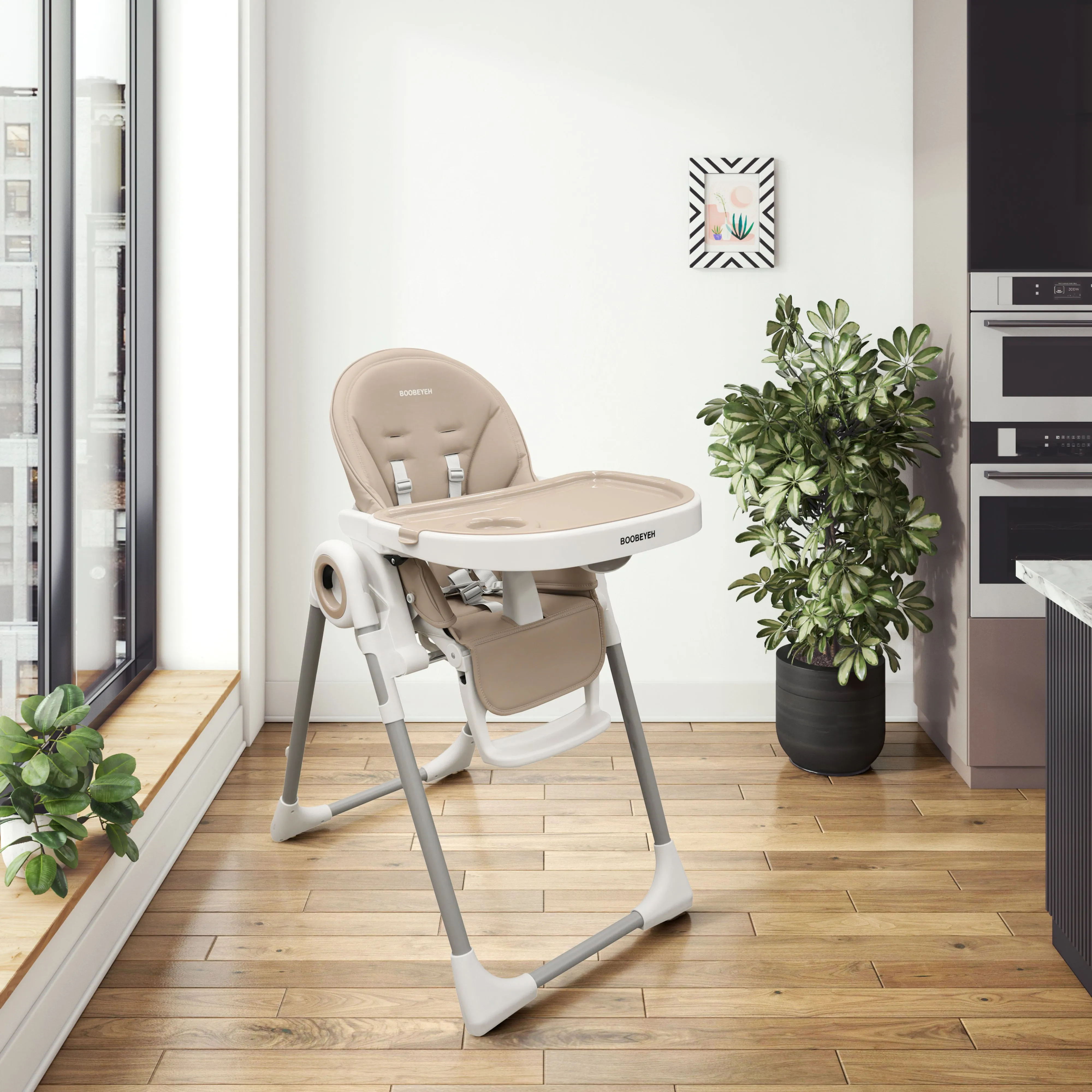 Boobeyeh, tronassimo model h2 foldable high baby dining chair for kids, light grey