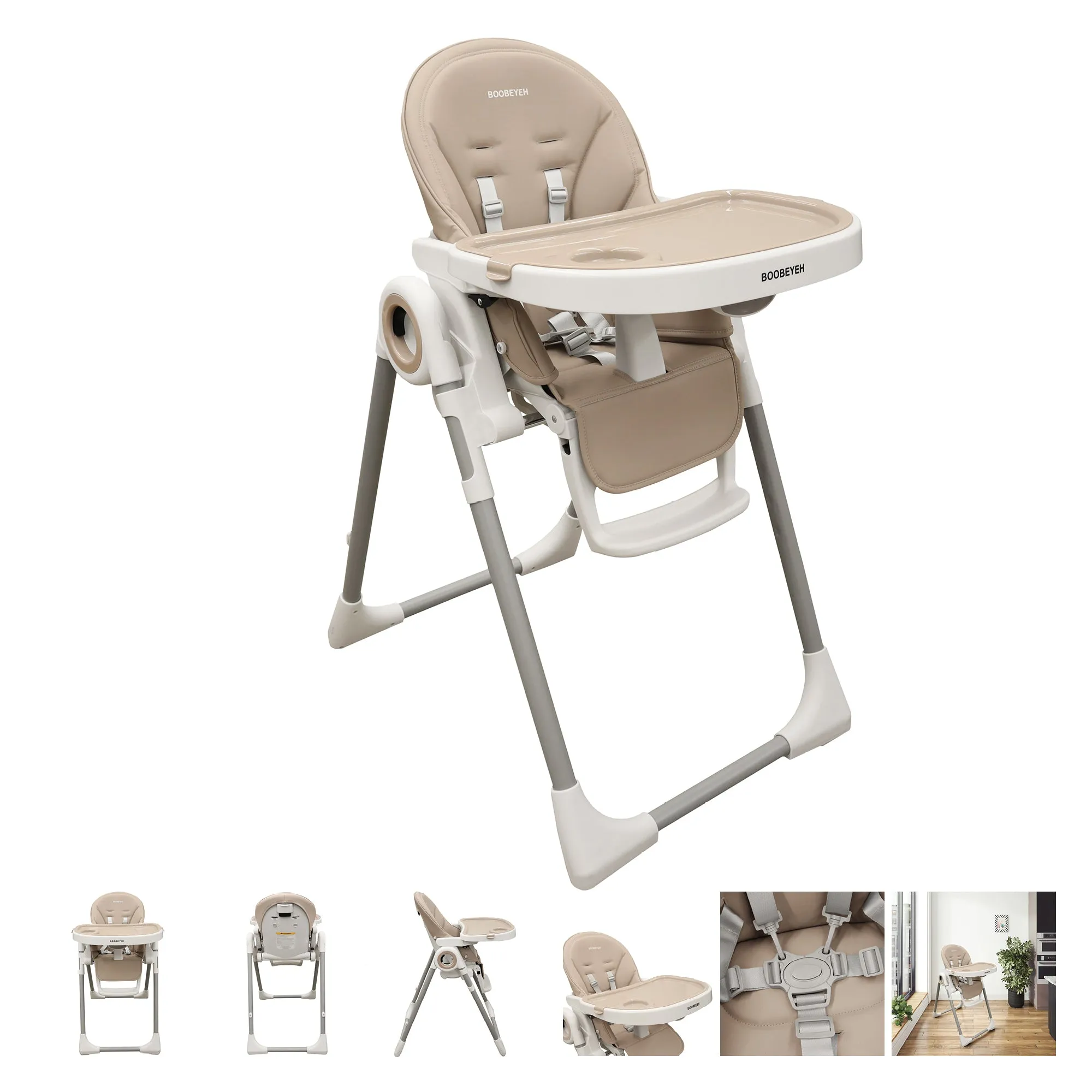 Boobeyeh, tronassimo model h2 foldable high baby dining chair for kids, light grey