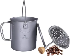 Boundless Voyage Titanium Coffee Cup with Lid 750ml / 900ml French Press Pot 25/30 fl oz Camping Mug with Filter Multi-Functional Outdoor Camp Cooking Pot (750ml/25 fl oz)