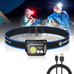Brinyte HC01 1000 Lumen Rechargeable Headlamp, USB-C/AAA Dual Power, Red Light & 45H Runtime (Low Mode), Patented Adjustable Headband for Camping Hunting Hard Hat