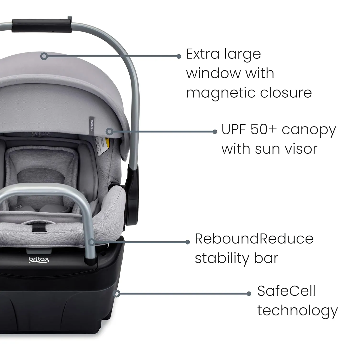 Britax Cypress Infant Car Seat, Rear Facing Car Seat with Alpine Base, ClickTight, Premium Fabrics, Ponte Glacier