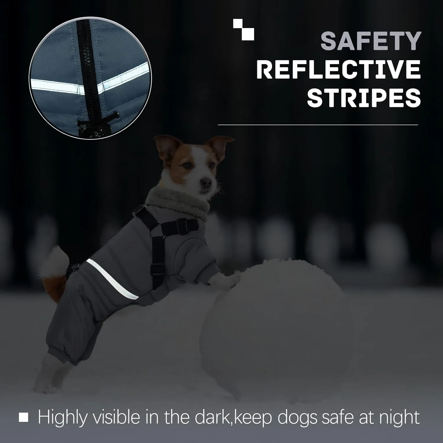 BRKURLEG Grey Dog Winter Coat, Cozy Winter Dog Jackets with Harness, Onesie Body Warm Dog Christmas Coats, Pet Reflective Windproof Warm Cold Weather Jacket, Dog Four-Legged Puffer Coat L