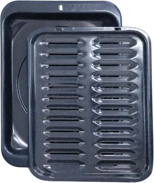 Broiler Pan for Oven Nonstick Porcelain Coated - 16.75” x 13” GE WB48X10056 Replacement Broiling Pan for Oven With Rack Withstands 550° F - Circulates Heat and Drains Fat - Broil and Grill Like a Pro
