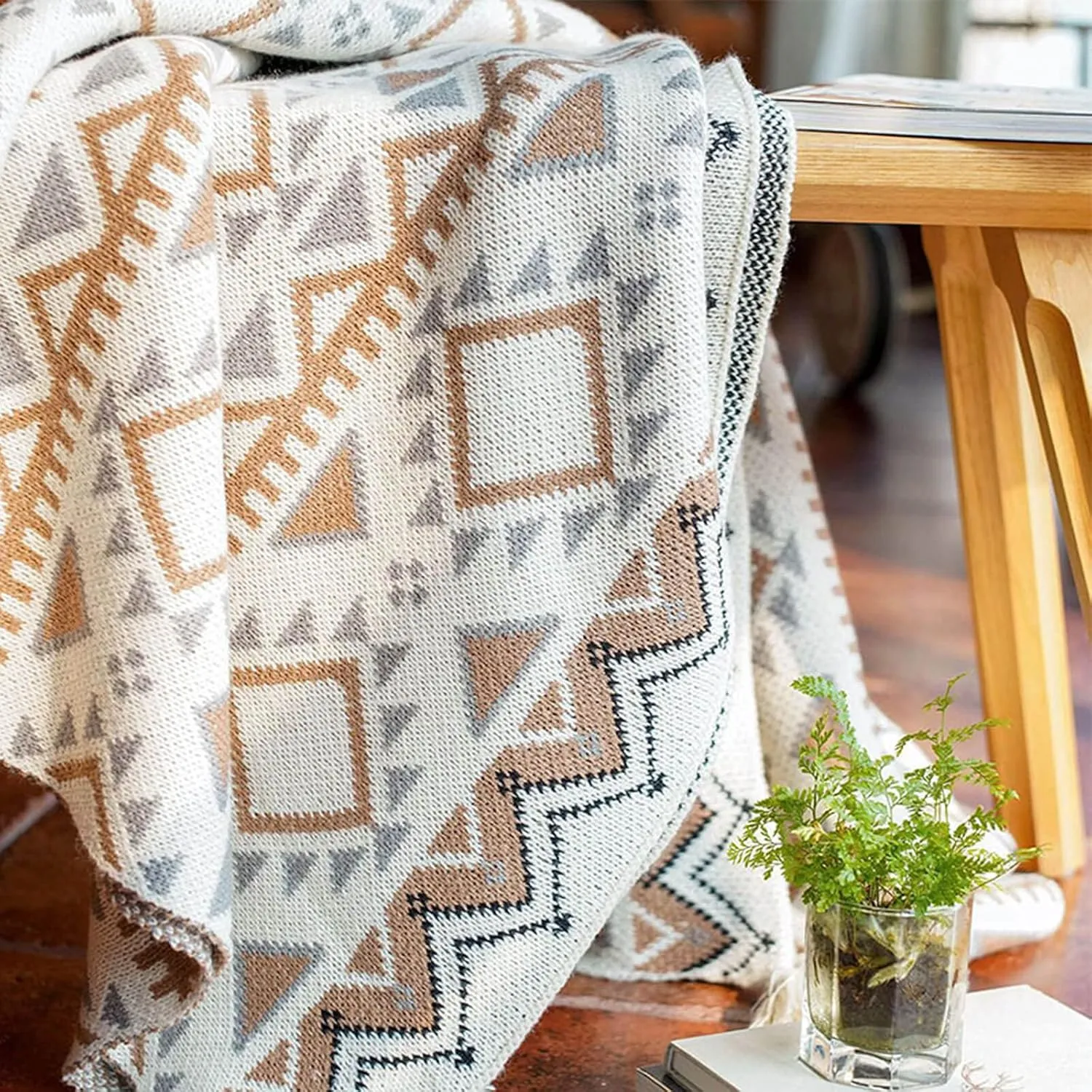 Brown Boho Throw Blankets, Knitted Tassel Vintage Throw Blanket, Soft Lightweight Tan Throw Blanket for Sofa Couch Bed and Living Room- All Seasons (40x60 Inch)