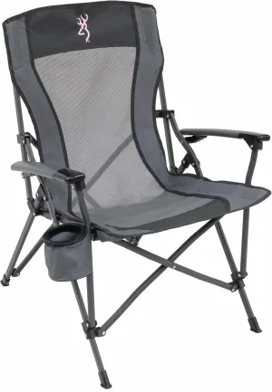 Browning Folding Camping Chairs for Adults - Durable Mesh Fabric Over Sturdy Powder Coated Steel Frame, Armrests Cup Holder, and Shoulder Carry Bag