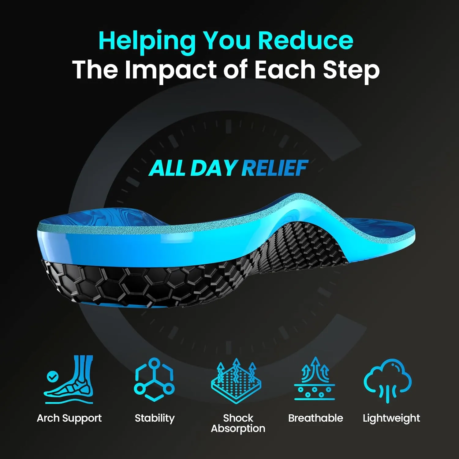 Bukihome Hike Support Insoles for Men Women - Comfort Carbon Fiber Orthotic Inserts for Hiking Boots or Sports Shoes - Trim to Fit (Dark Blue, M)