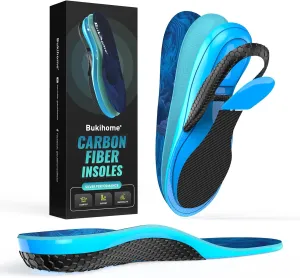 Bukihome Hike Support Insoles for Men Women - Comfort Carbon Fiber Orthotic Inserts for Hiking Boots or Sports Shoes - Trim to Fit (Dark Blue, M)