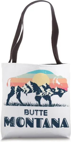 Butte Montana Vintage Hiking Bison Nature Tote Bag