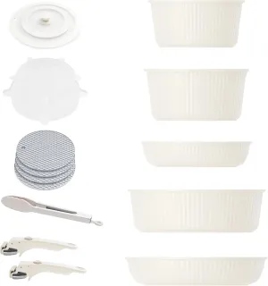 Caannasweis Detachable Nonstick Cookware Set - Stackable Induction Pots and Pans With Removable Handles, Dishwasher Safe - For RV Camping, Oven and Stovetop Use, 5 Pieces (Ceramic Coating)