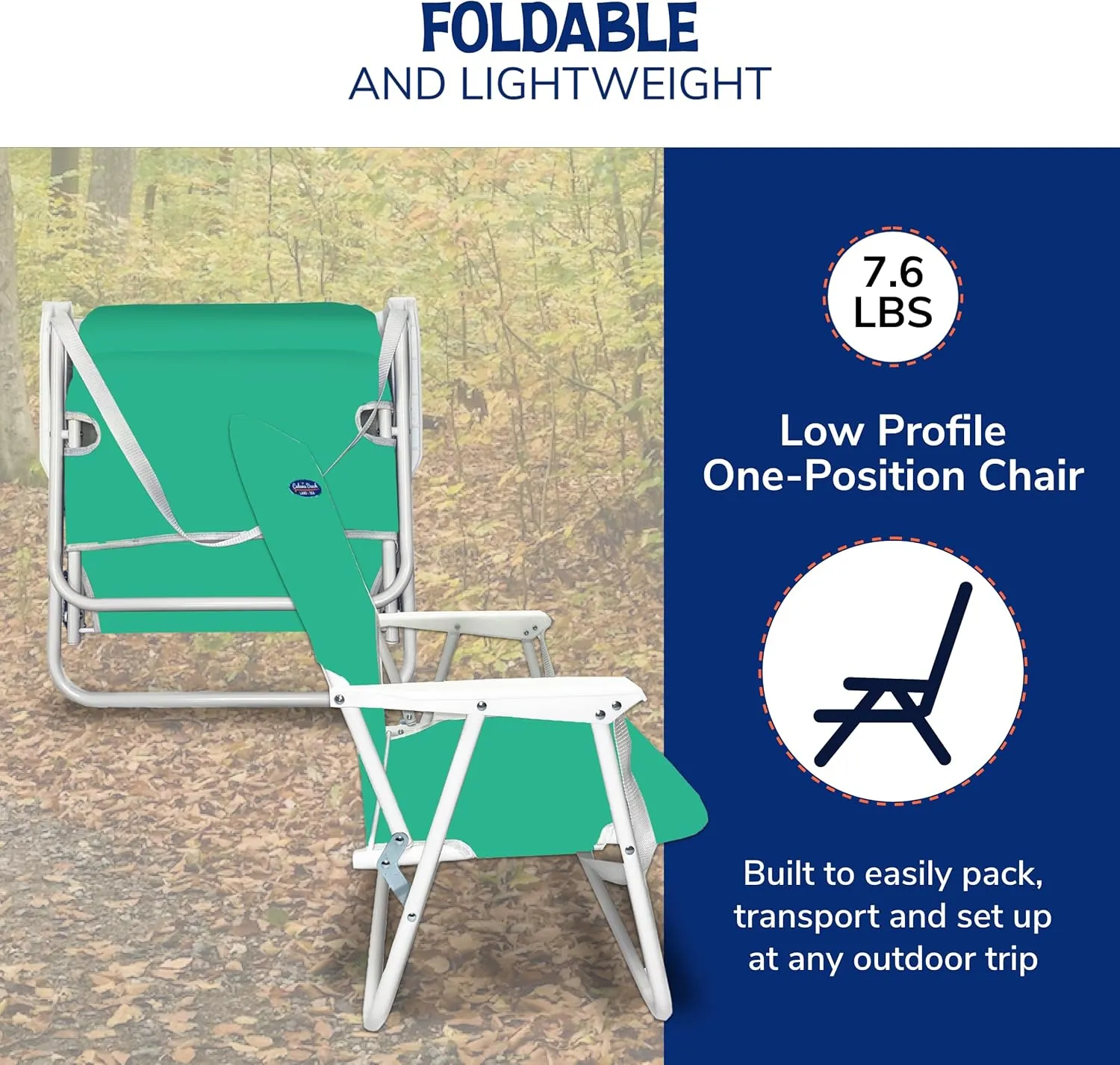Cabana Beach Folding Beach Chair, 1 Position Lightweight and Portable Foldable Outdoor Camping Accessories with Carry Strap, Biscay Green