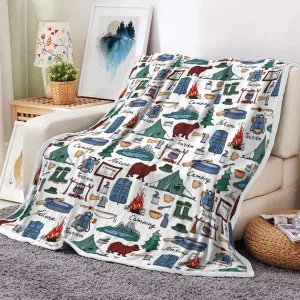 Camper Throw Blanket, RV Camper Accessories for Travel Trailers Throw Blanket, Flannel Camping Soft Warm Cozy Throws Cover for Couch Chair Sofa Bed Outdoor Inside Travel Decor