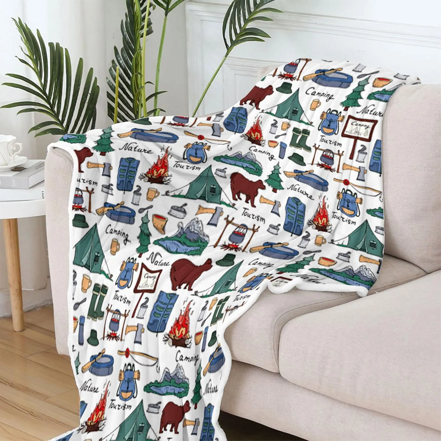 Camper Throw Blanket, RV Camper Accessories for Travel Trailers Throw Blanket, Flannel Camping Soft Warm Cozy Throws Cover for Couch Chair Sofa Bed Outdoor Inside Travel Decor