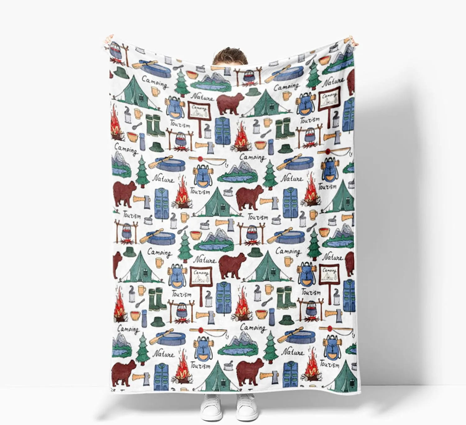 Camper Throw Blanket, RV Camper Accessories for Travel Trailers Throw Blanket, Flannel Camping Soft Warm Cozy Throws Cover for Couch Chair Sofa Bed Outdoor Inside Travel Decor