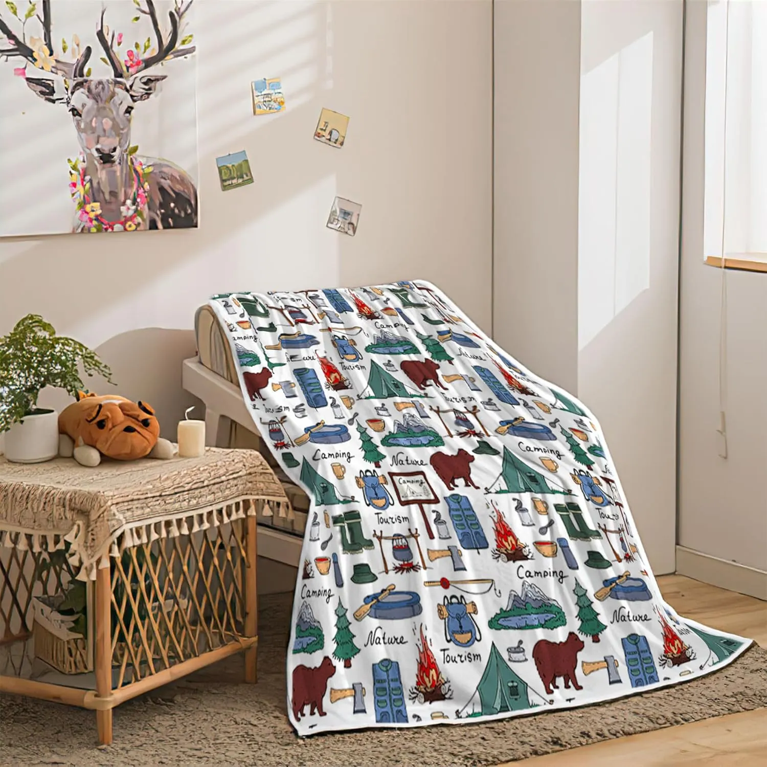 Camper Throw Blanket, RV Camper Accessories for Travel Trailers Throw Blanket, Flannel Camping Soft Warm Cozy Throws Cover for Couch Chair Sofa Bed Outdoor Inside Travel Decor