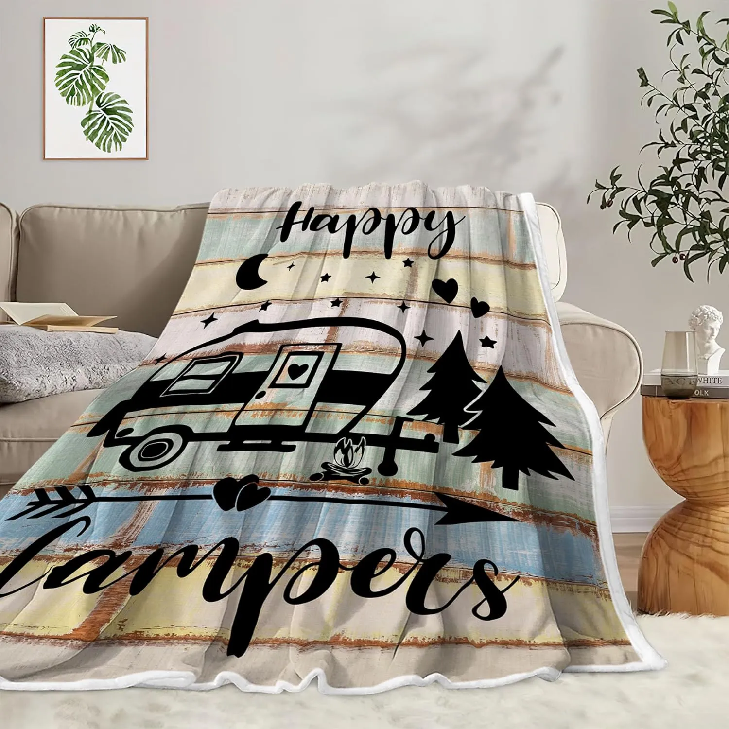 Camper Throw Blankets, Camping Gifts, Gifts for Camper, Gifts for Camping Lovers, Flannel Soft Warm Cozy Throws Cover for Couch Chair Sofa Bed Outdoor Inside Beach Travel Decor, 60X80